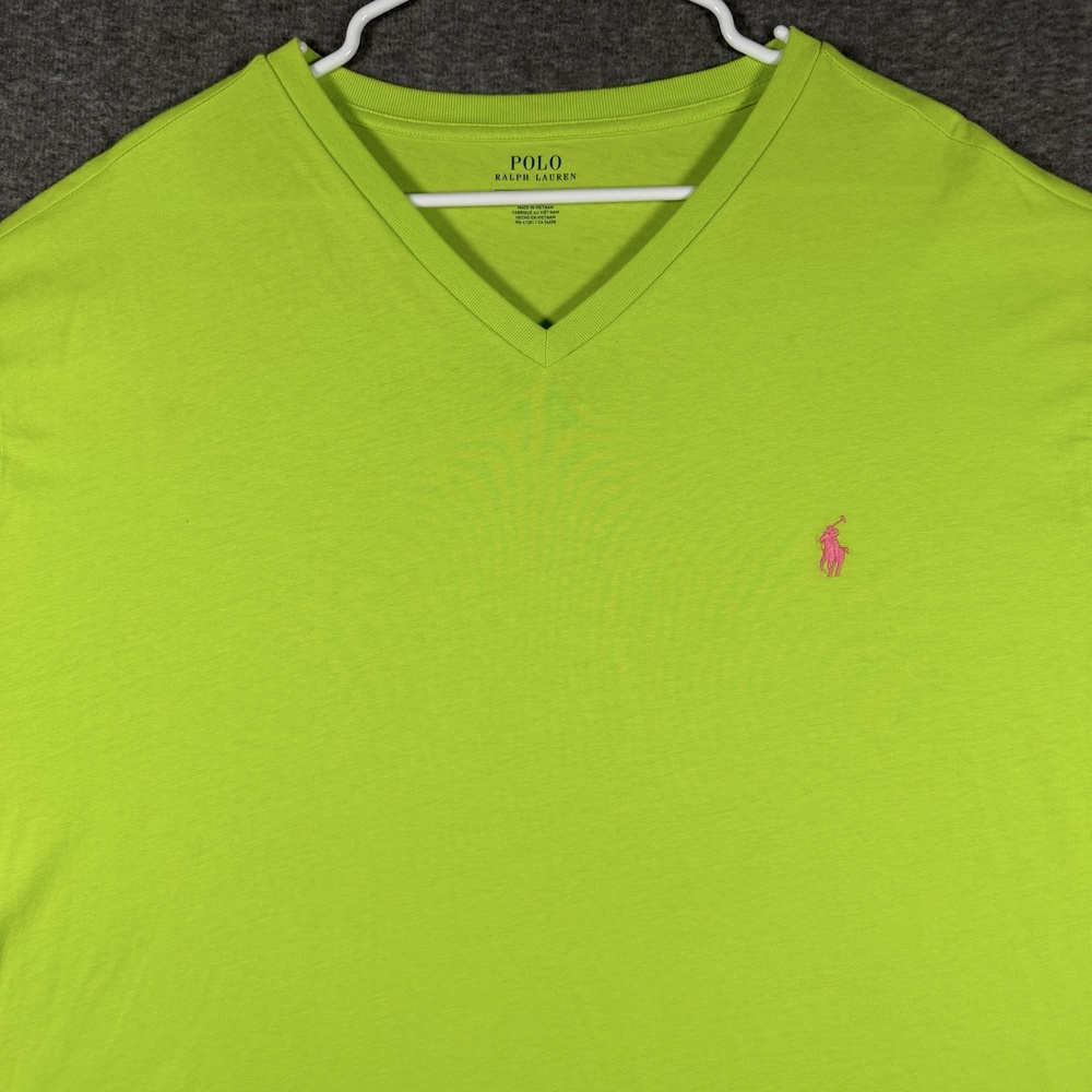 Polo Ralph Lauren Shirt Mens 2XB Green Big & Tall V-Neck Pony Logo Tagless Tee